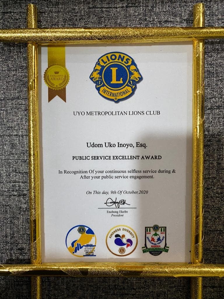 Uyo Metropolitan Lions Club Honors Udom Inoyo
